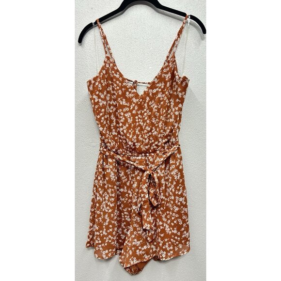Daytrip Buckle Ditsy Floral Romper Medium Rust Sleeveless Surplice Festival Boho - Picture 5 of 10
